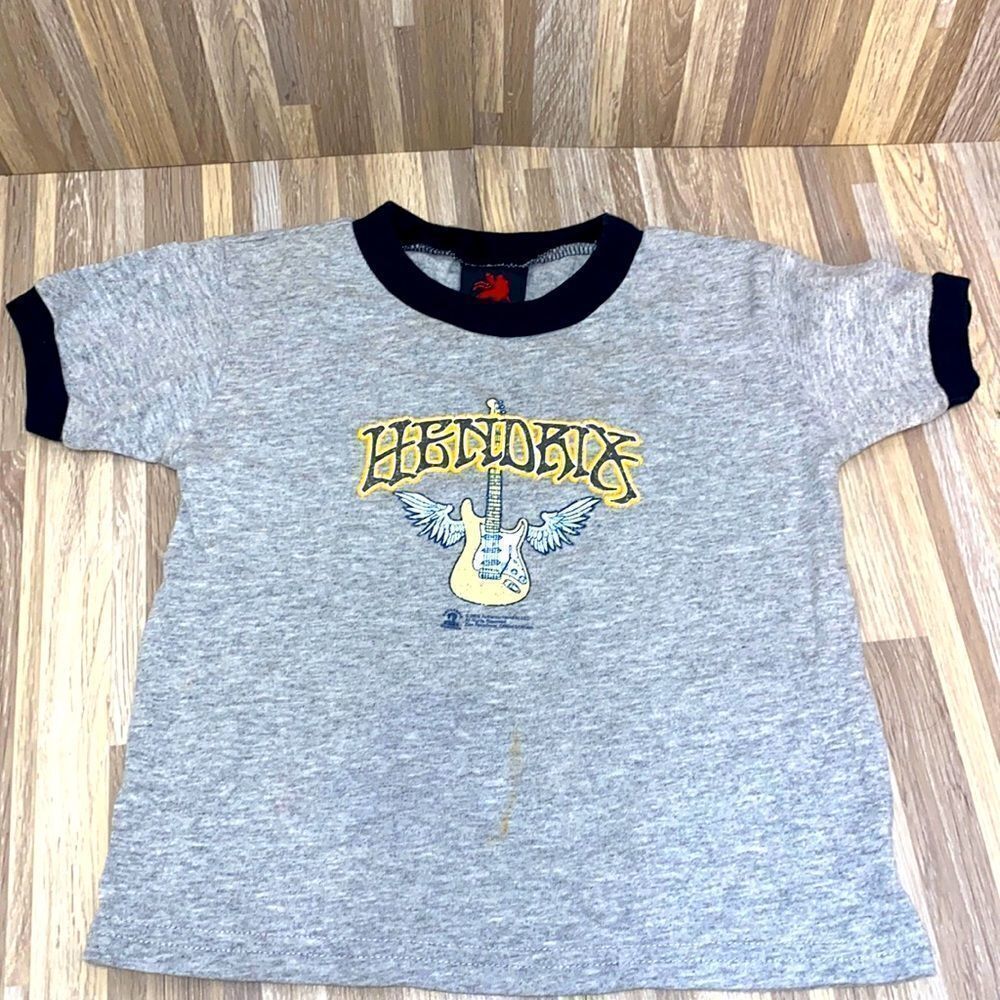 Zion rootswear  Jimi Hendrix Shirt Ringer Band Tee Gray Black Trim Guitar Wing